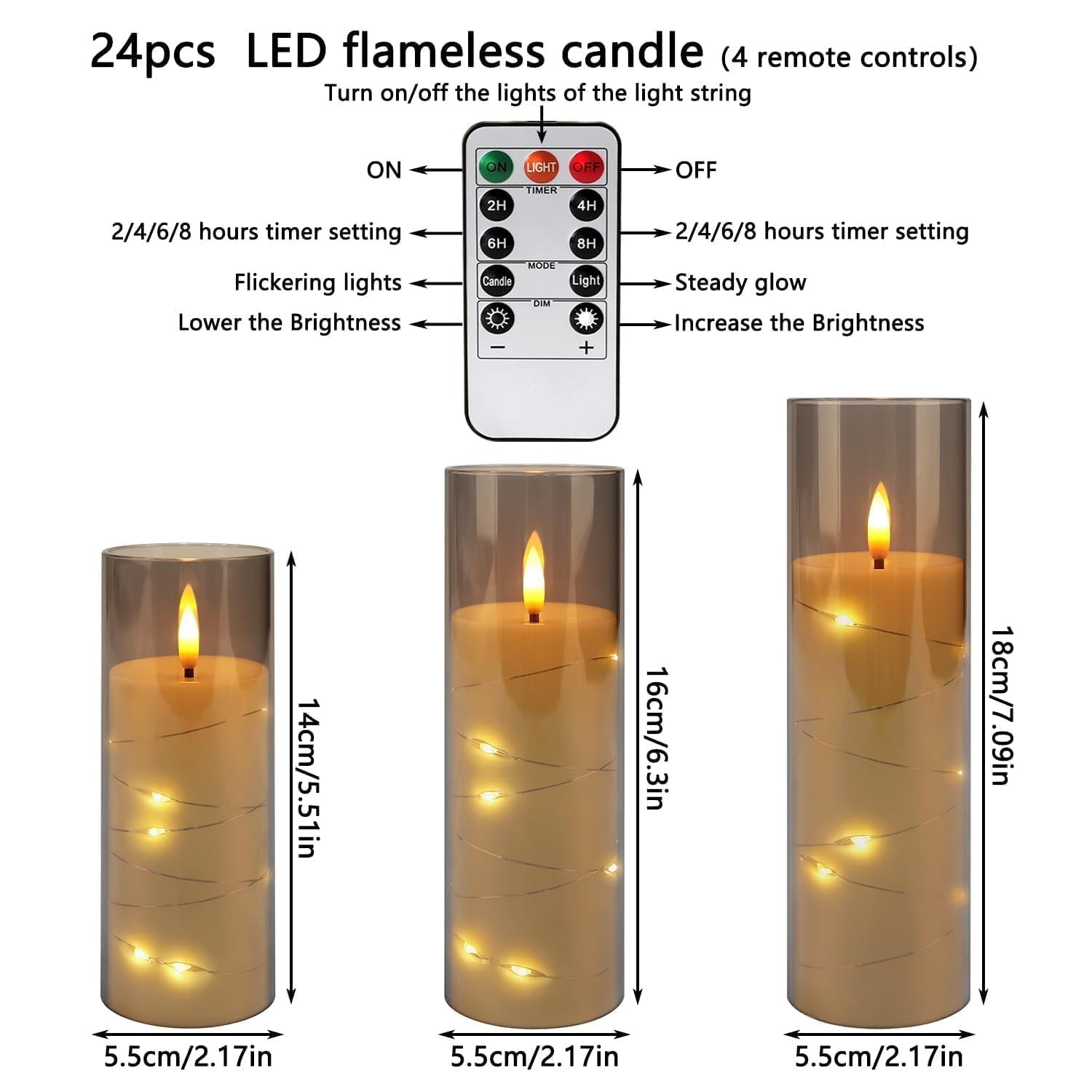 24 Pack Flameless LED Pillar Candles with Remote & Timer, Flickering Battery …