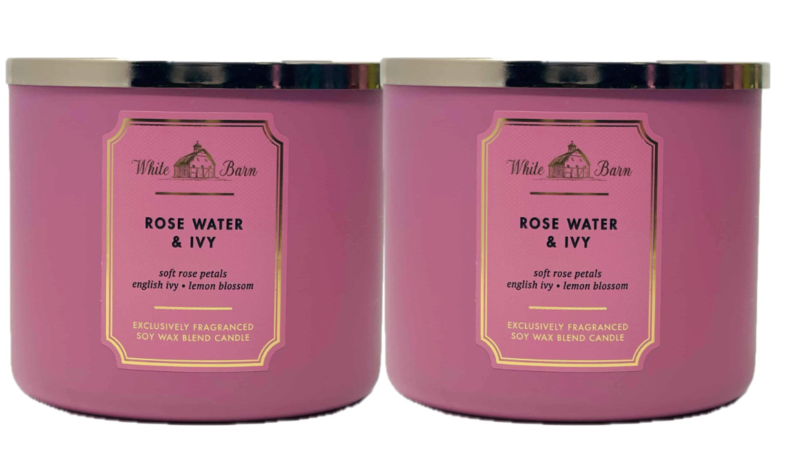 2 BATH & BODY WORKS ROSE WATER & IVY 3-WICK FRAGRANCED SOY WAX BLEND CANDLE NEW