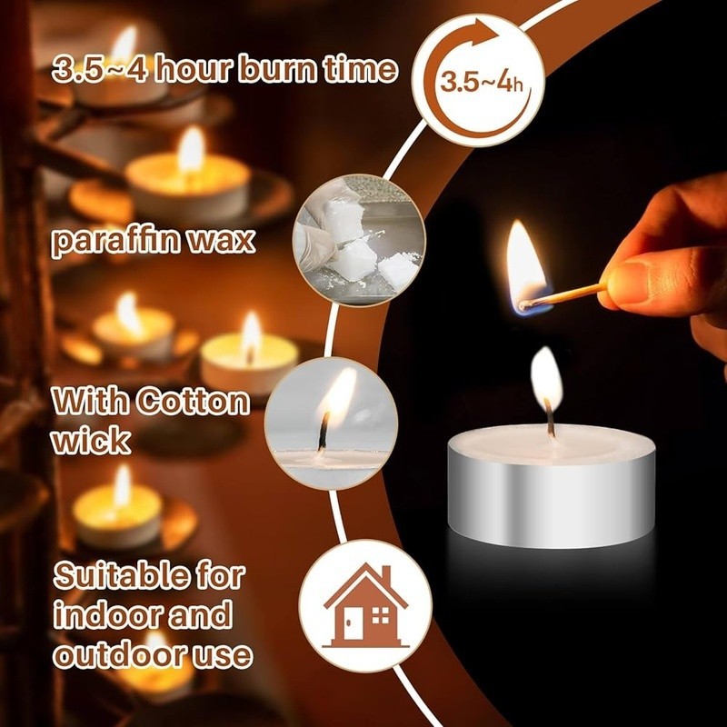 Tea Light Candles Odourless Long Burning Party Decorations Indoor Outdoor