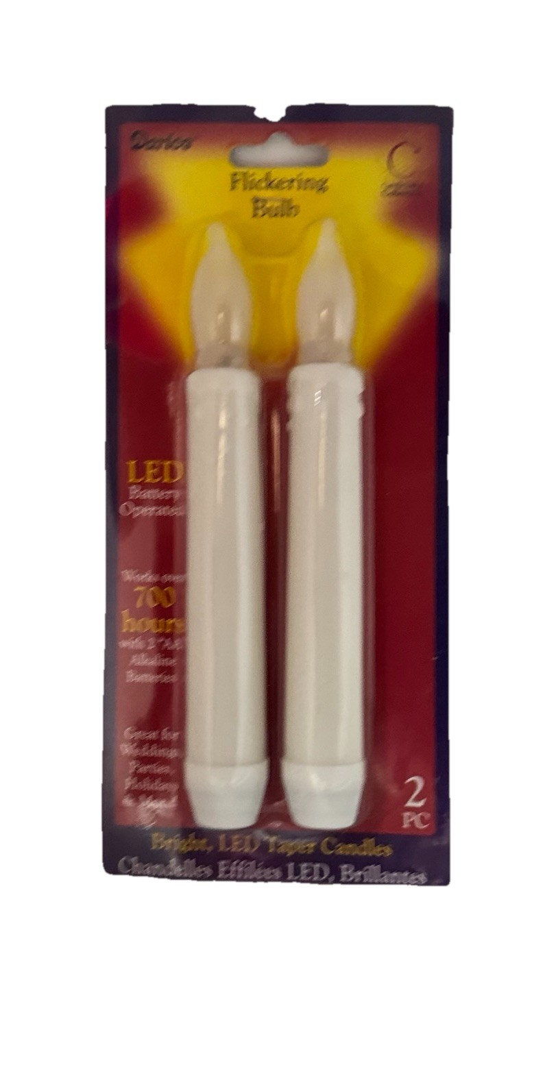 Darice LED Candles 2 Flicker Bulb Drip White 700 Hours W/2AA Batteries Sealed