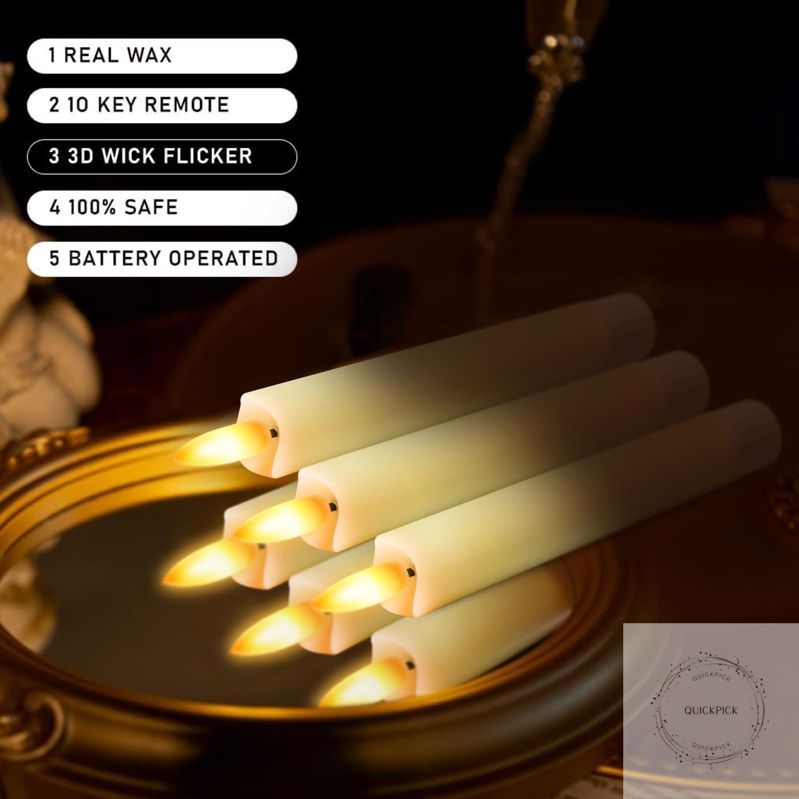 Upgraded Real Wax Short LED Flameless Taper Candles with Remote, 6 PCS Ivory
