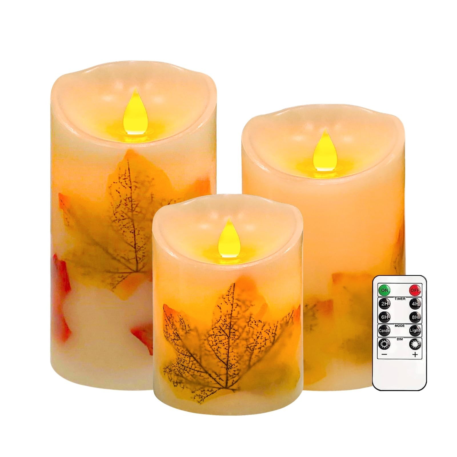 Set of 3 Flameless LED Candles with Remote & Timer – Dimmable Flickering Pillar