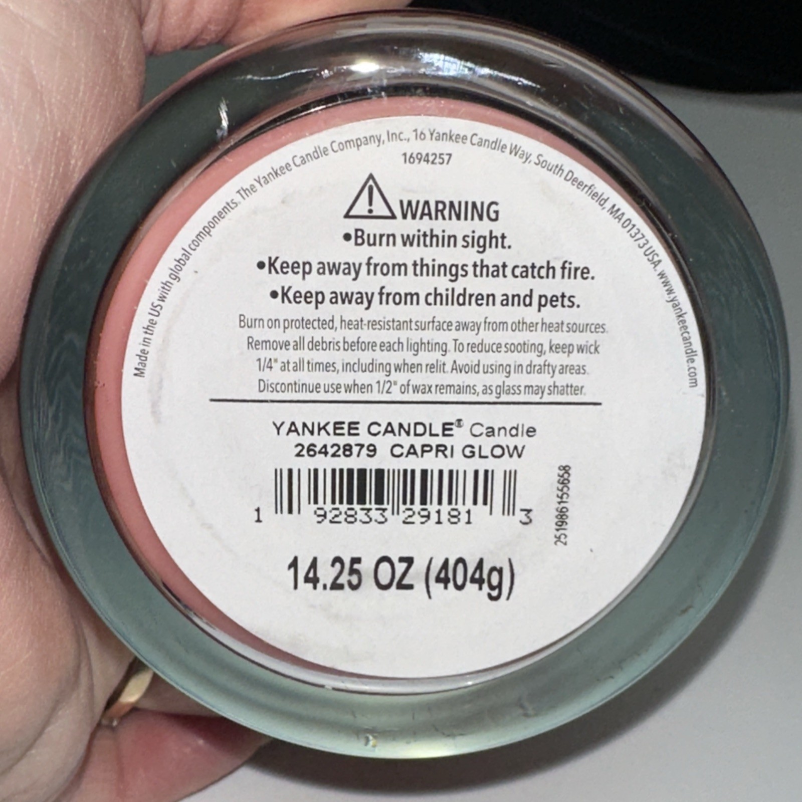 LOT OF 2-NEW-Yankee Candle CAPRI GLOW Large 14.25oz. FREE SHIPPING