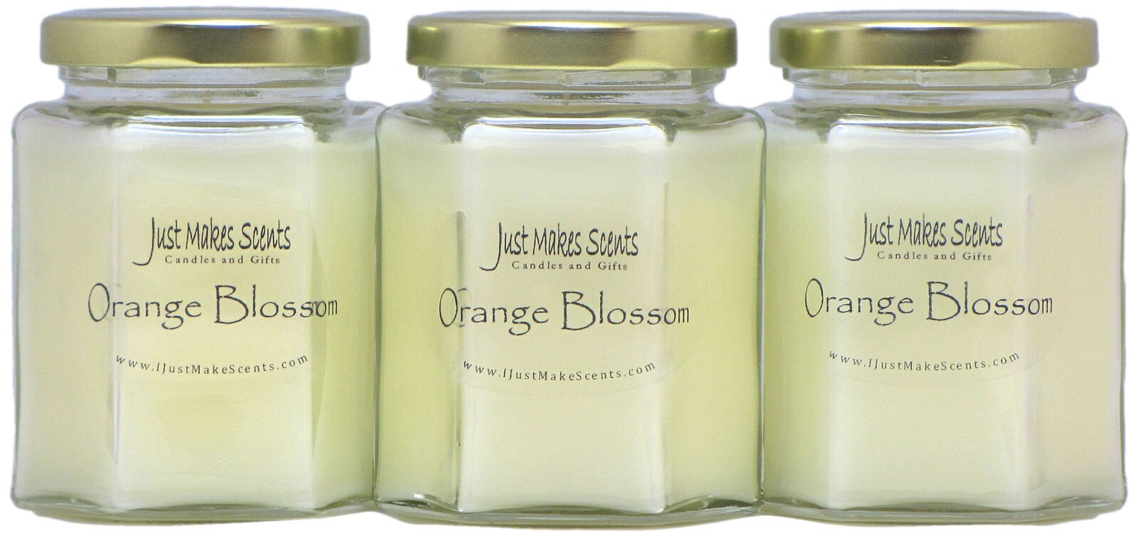 3-Pack Orange Blossom Candle New 8oz Hexagon by Just Makes Scents