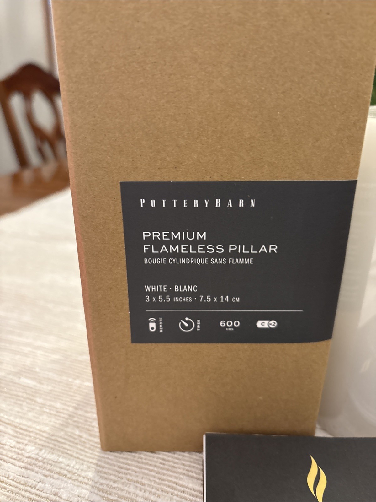 Pottery Barn Premium Flameless Flickering Pillar Candle New White 3 X 5.5”