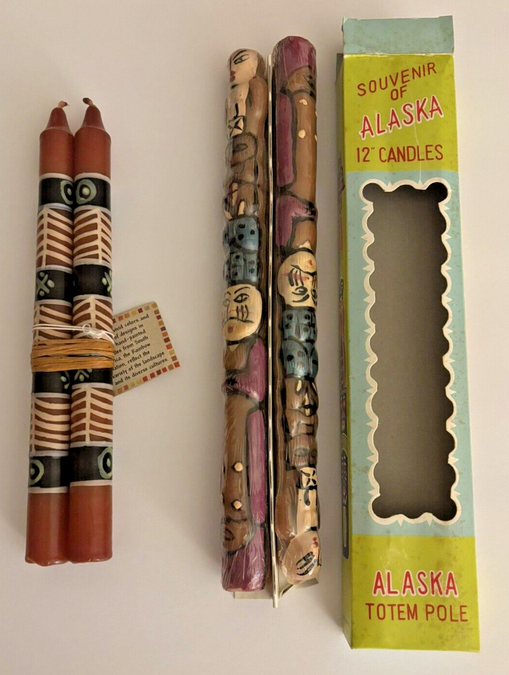 NOS 2 Sets of 2 Souvenir Hand Painted Candles Canada & South Africa READ DESC