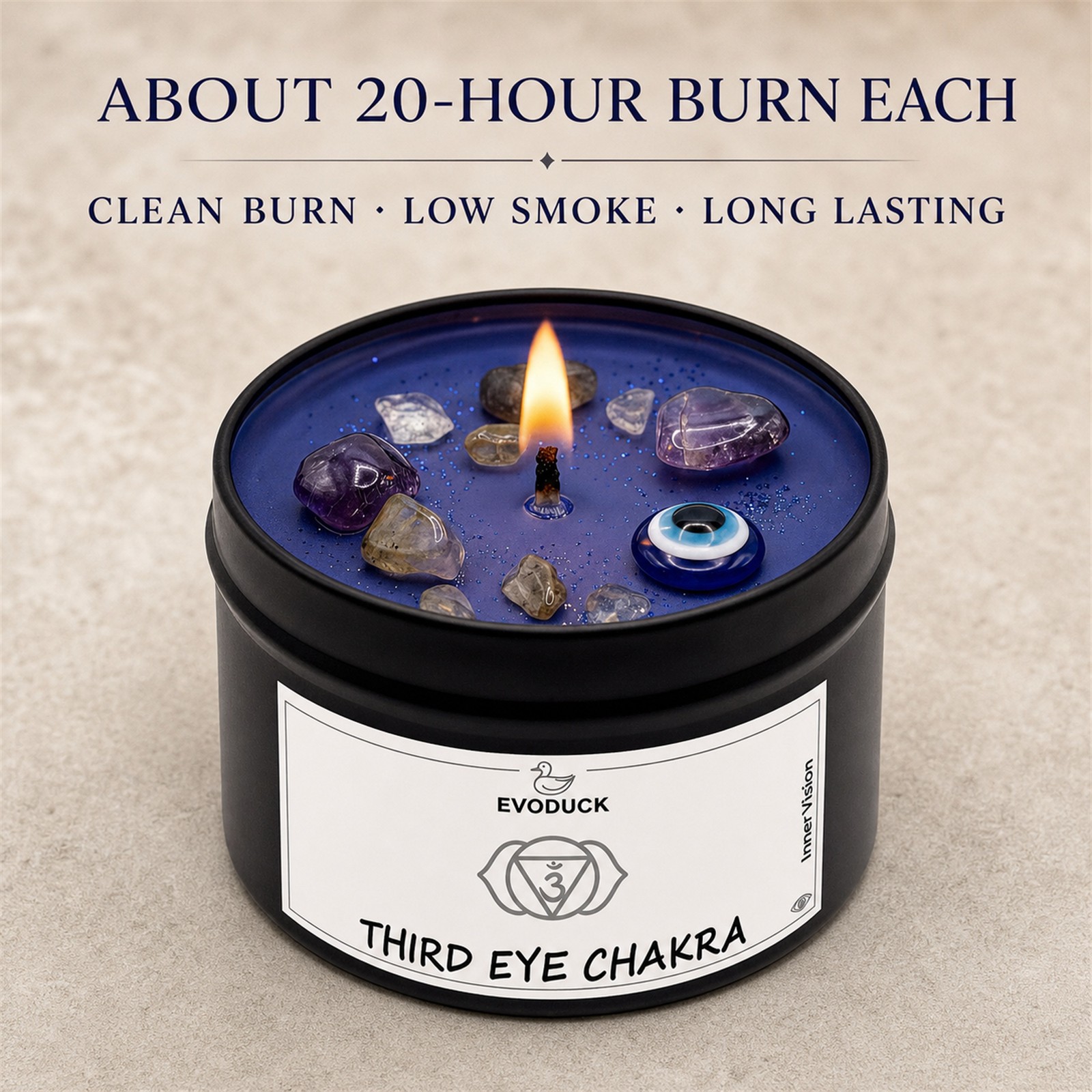 2-Pack EVODUCK Third Eye Chakra Healing Candles, Crystals, Meditation, 3 oz