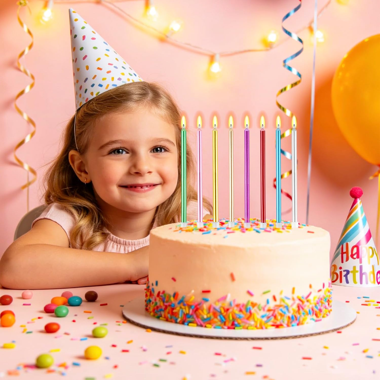 40-Count Color Birthday Candles – Long Thin Metallic Candles, Cake Candles, Birt