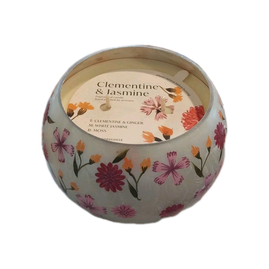 Anthropologie Etched Fruity Clementine & Jasmine Glass Candle Floral Botanical