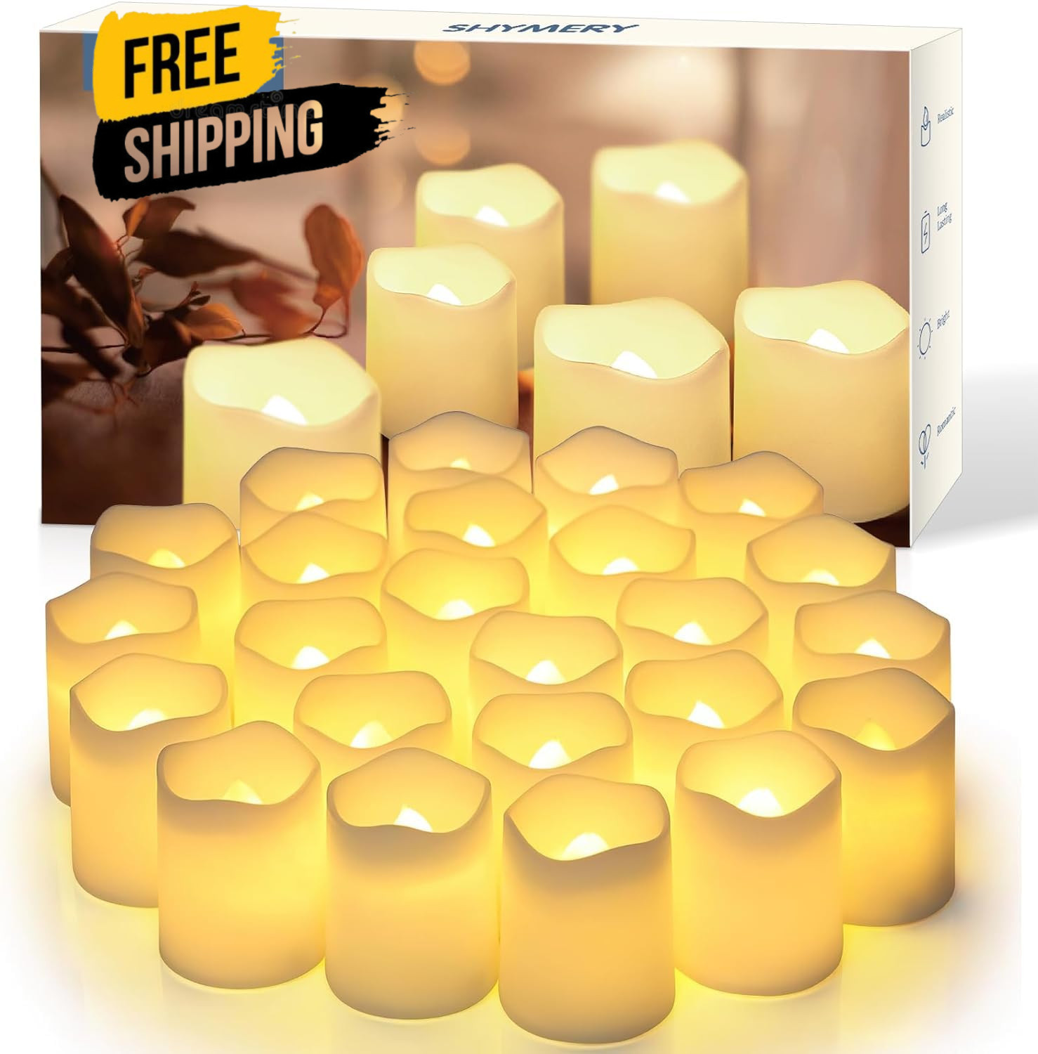 SHYMERY 24 Pack Flameless LED Tea Lights Flickering Candles Battery Operated