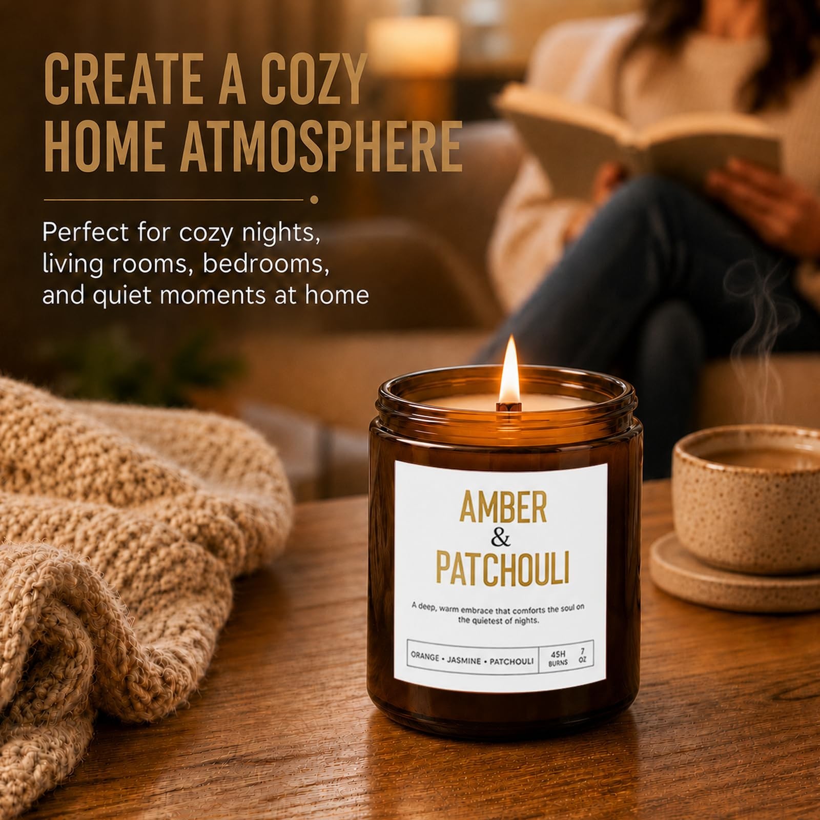 Scented Candle Gift Set, 4 Pack Long Lasting Amber Candles with Wooden Wick |…