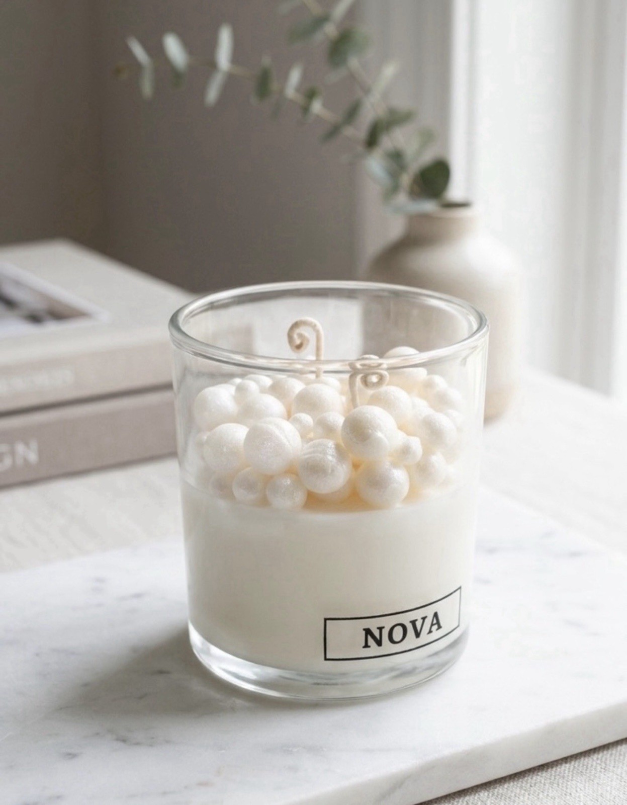 NOVA White Decorative Jar Candle Glass Modern Round for Living Room Bedroom