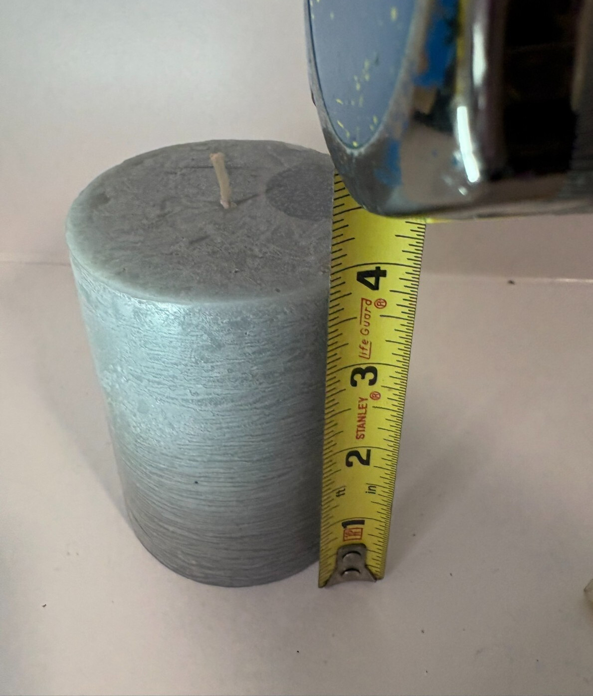 New Unscented 4in Decorative Mottled Blue/Grey Pillar Candle 1 wick
