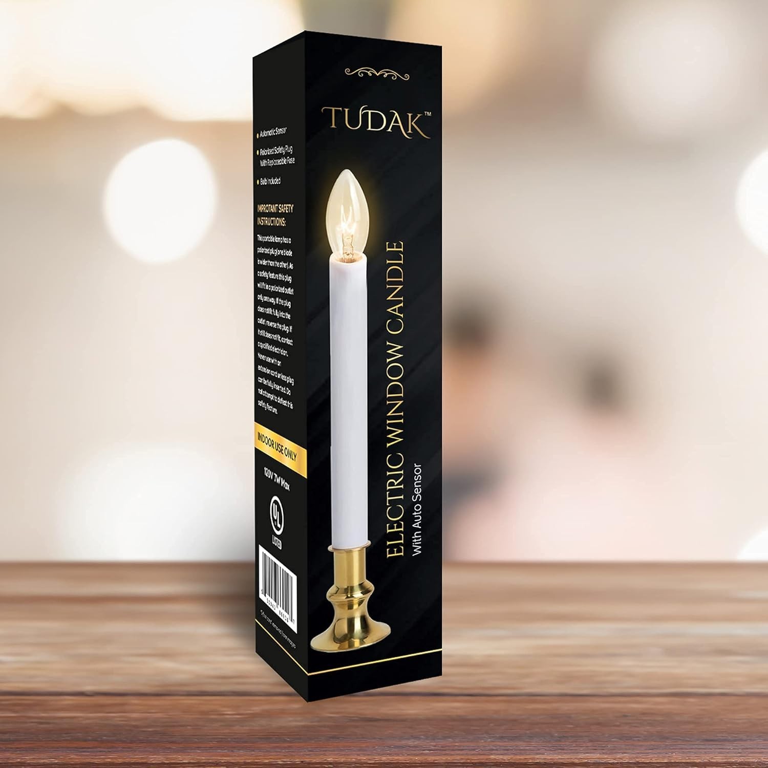 Electric Window Candle Lamp with Brass Plated Base, Dusk to Dawn Sensor | 6 Pack