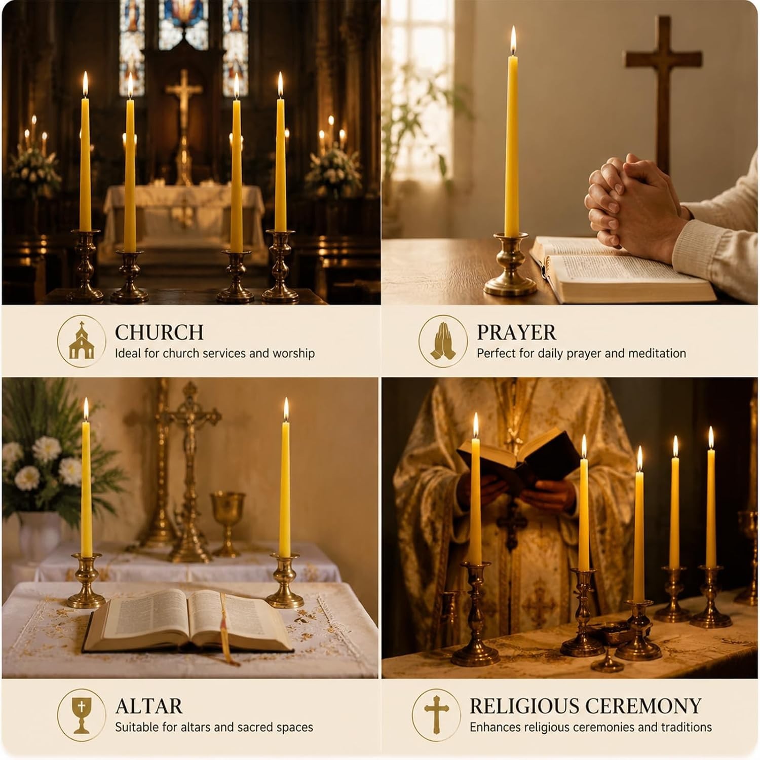 Handmade Beeswax Taper Candles – Elegant 6 Pack for Wedding, Prayer, or Home