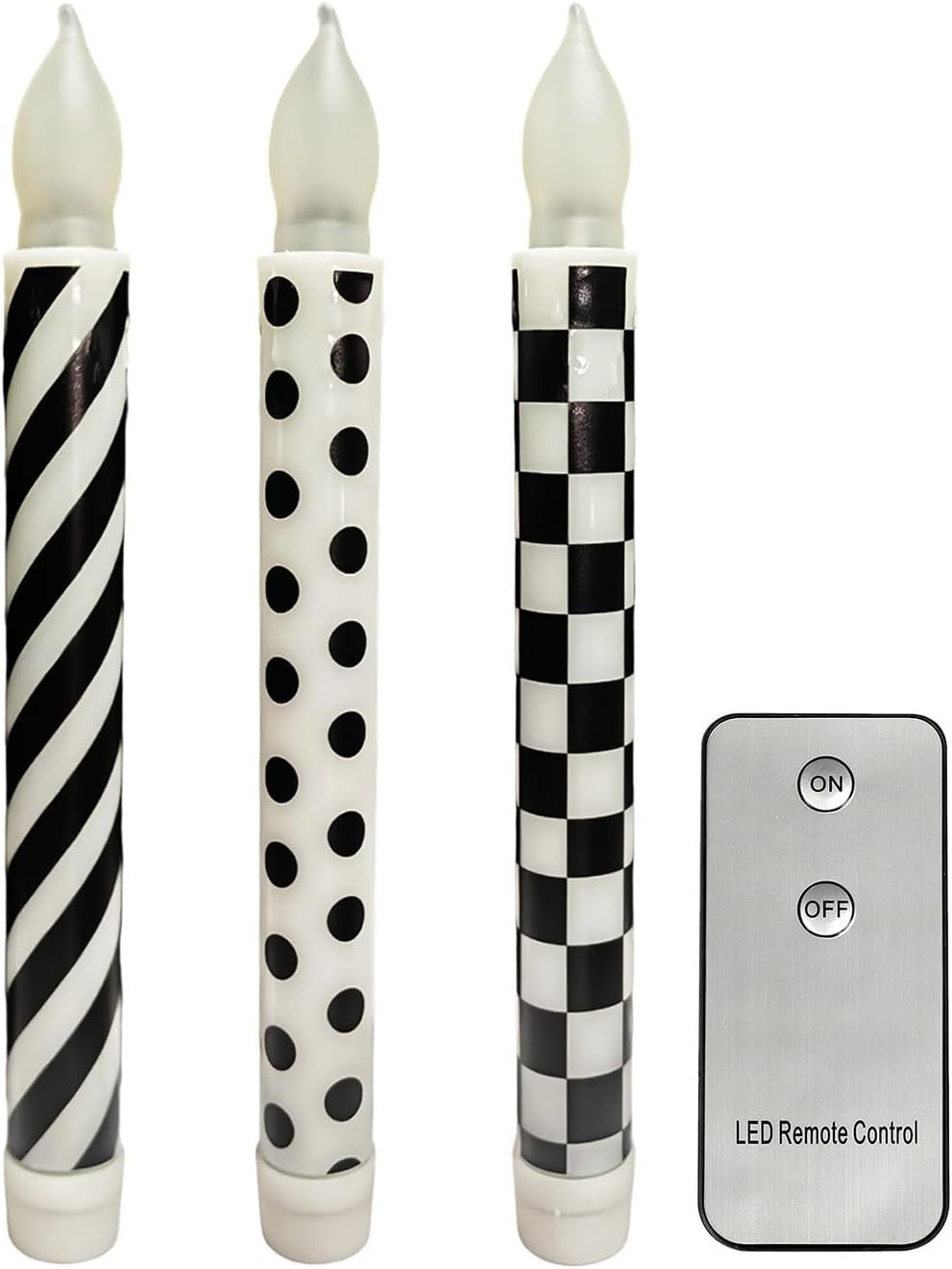 3 New 8.3″ Childs Courtly Check Flicker Dinner Taper Flameless Candles w/ Remote