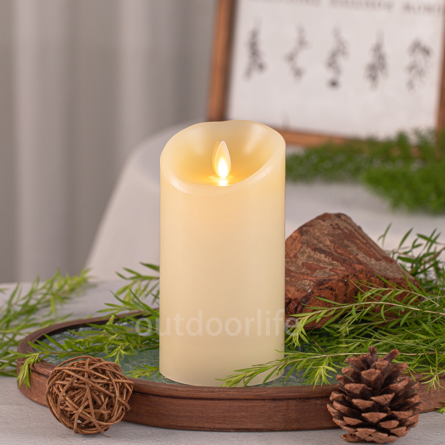 Luminara Flameless Pillar Wax Candles w/Moving Wick Remote Unscent Ivory 3″X5.5″