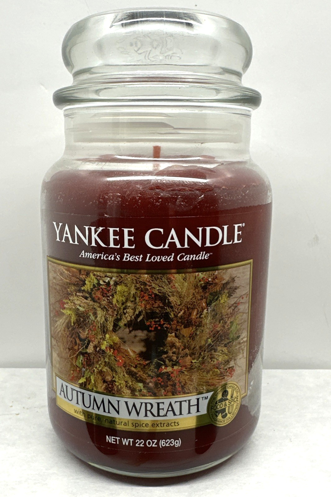 Yankee Candle AUTUMN WREATH Large 22oz Jar Fall Apple Food Spice White Label New