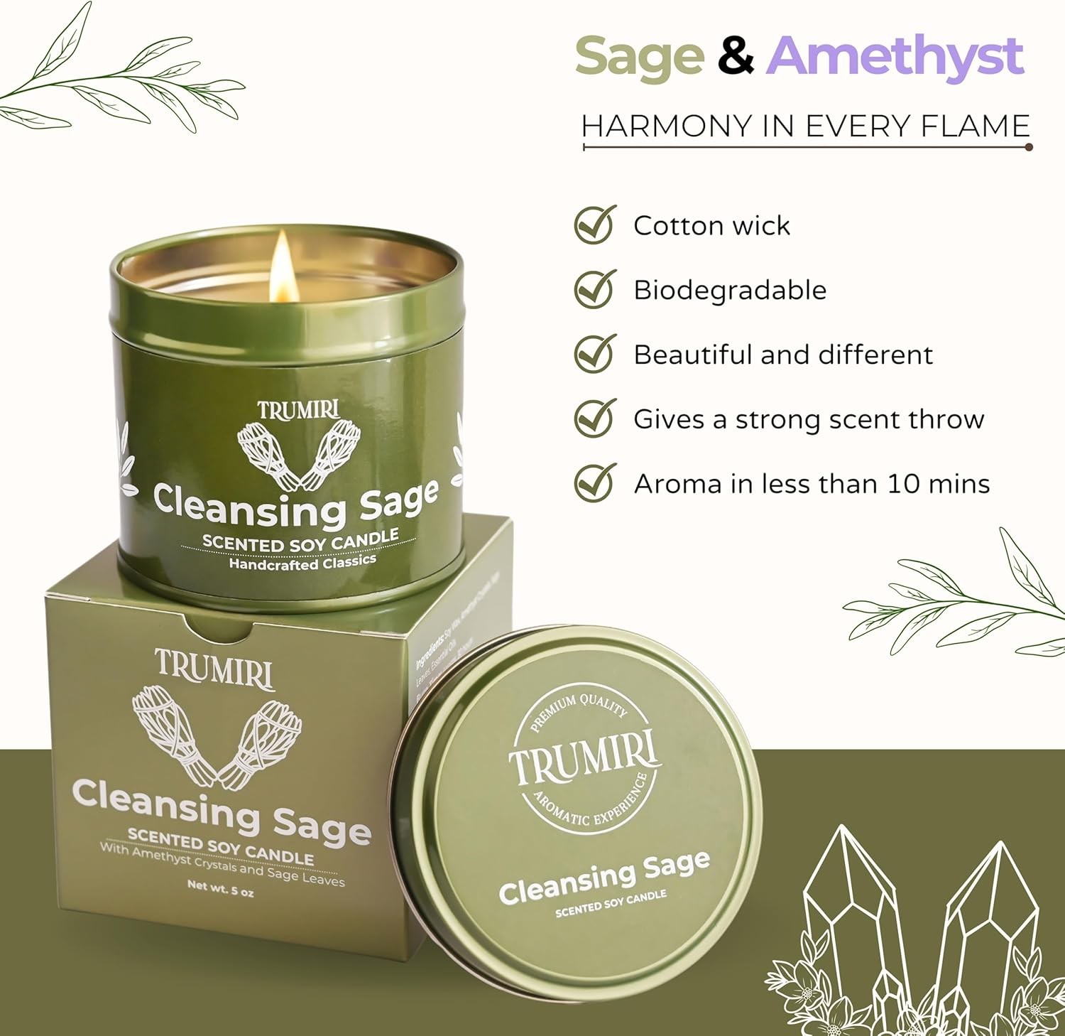 Huge Sale Cleansing Sage Soy Wax Scented Candle Perfect Gift for Fall,Christmas