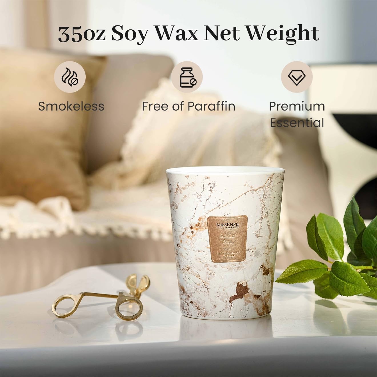 MandSENSE Extra Large Candle 35oz 150H Santal Scented 3-Wick Highly Scented J…