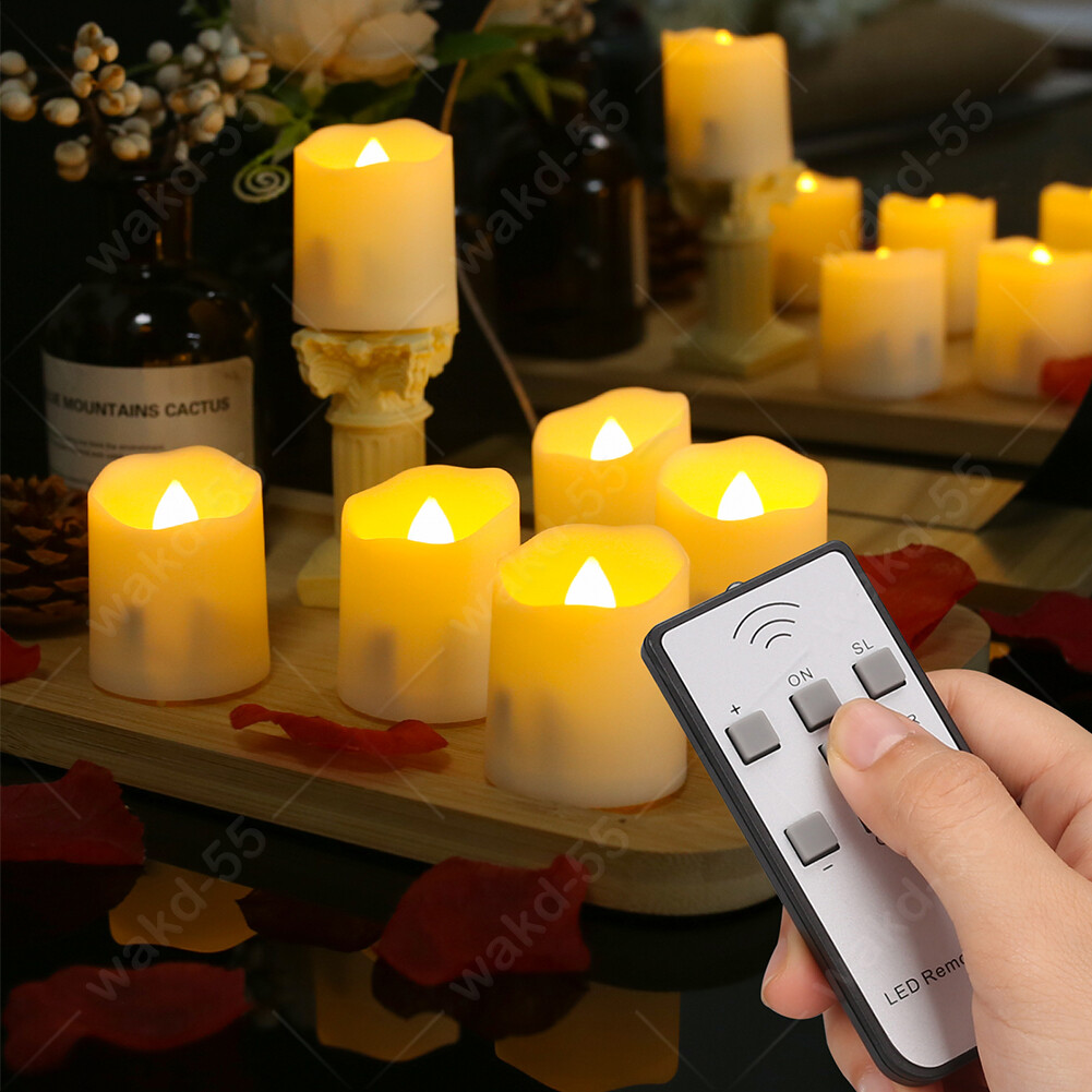 6PCS Rechargeable Flameless Flickering LED Candles Tea Lights with Timer Remote