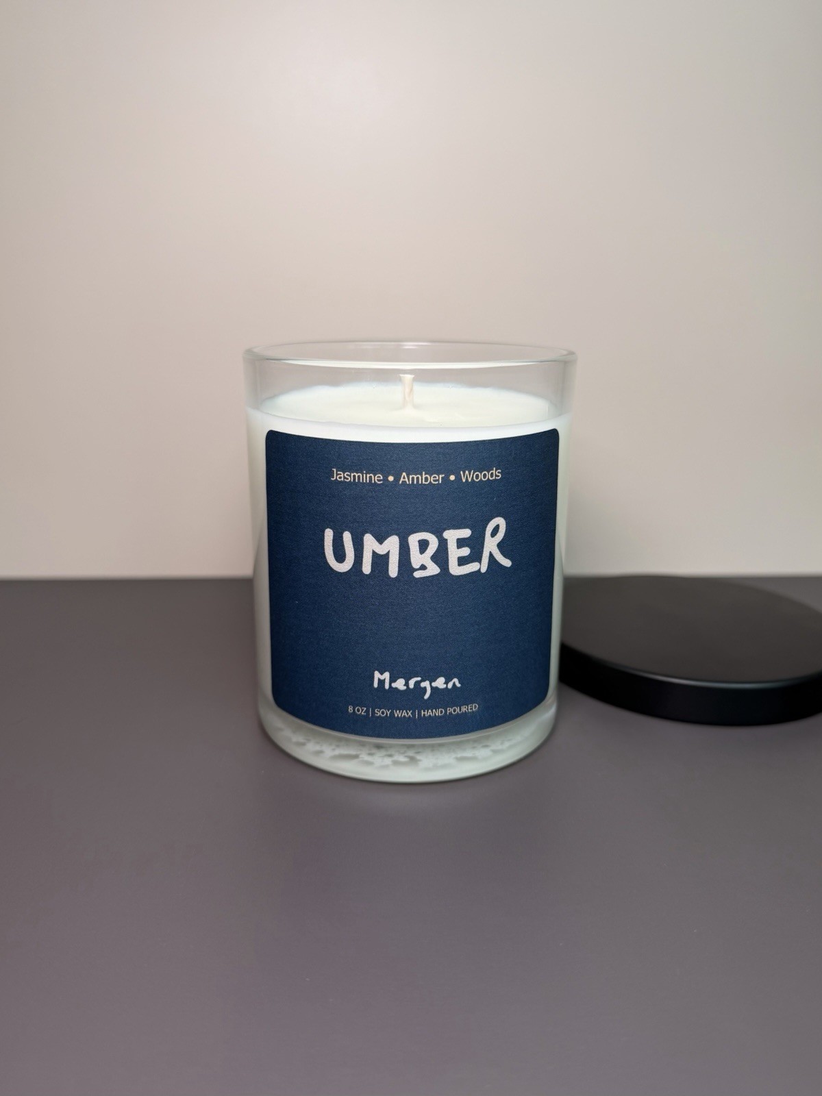 Scented 0 soy wax candle Hand Poured Candle Jasmine Amber Woods 8 oz Mergen