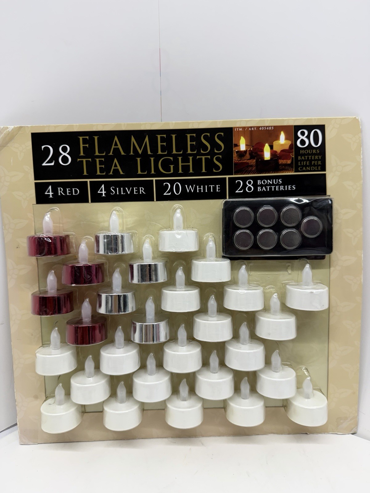 28 Flameless LED Tea Light Candles 56 CR2032 Batteries White Red Silver NEW