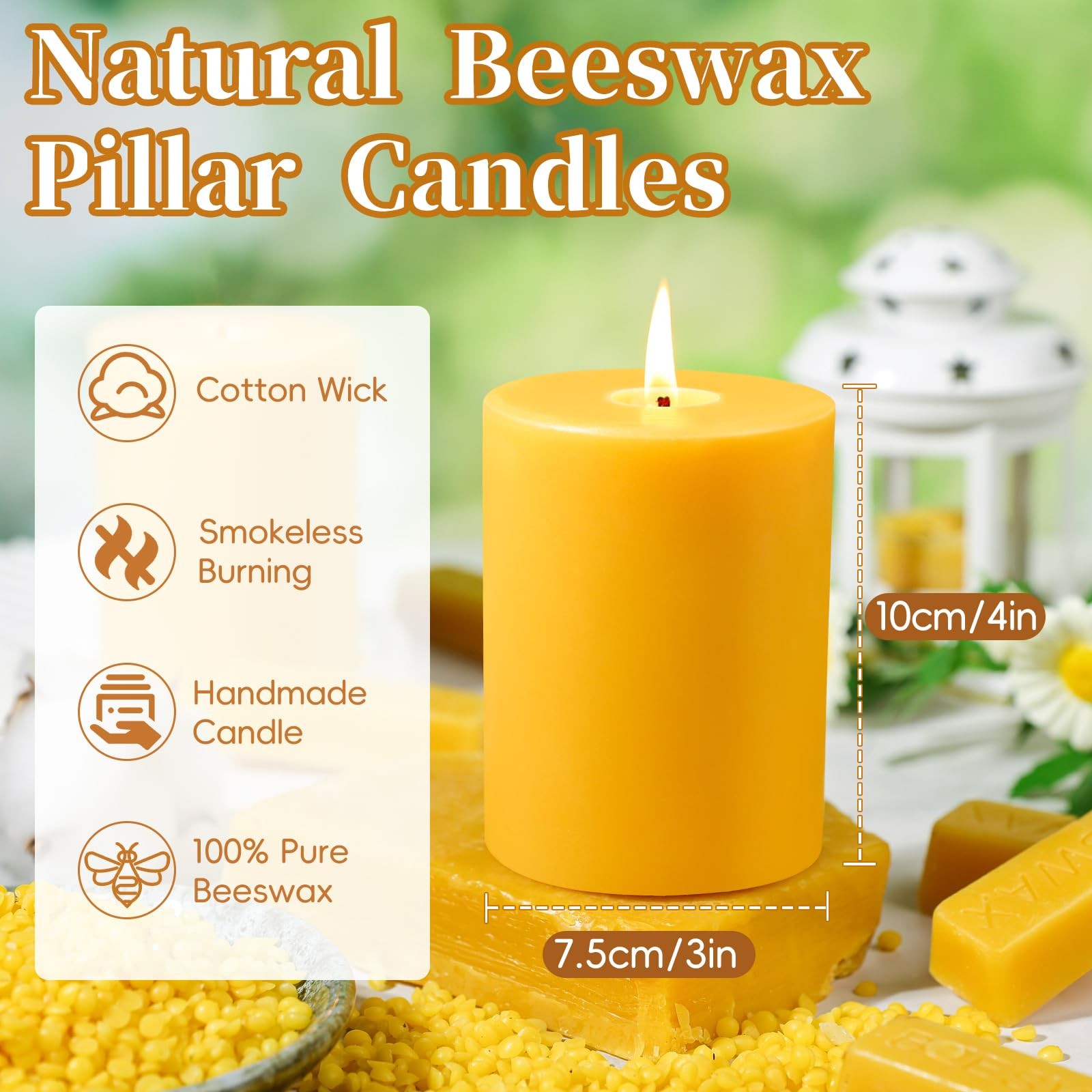 UGBEM 2 Packs 3″ x 4″ Natural Beeswax Pillar Candles,120 Hours Long Burning E…