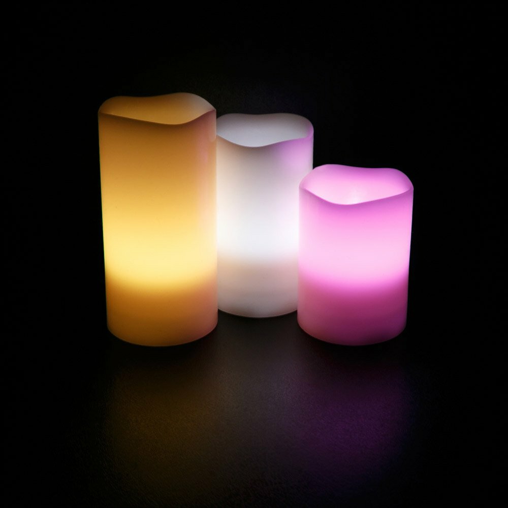 Set of 3 Color Changing Flameless LED Candles with Remote Control Timer 4″ 5″ 6″