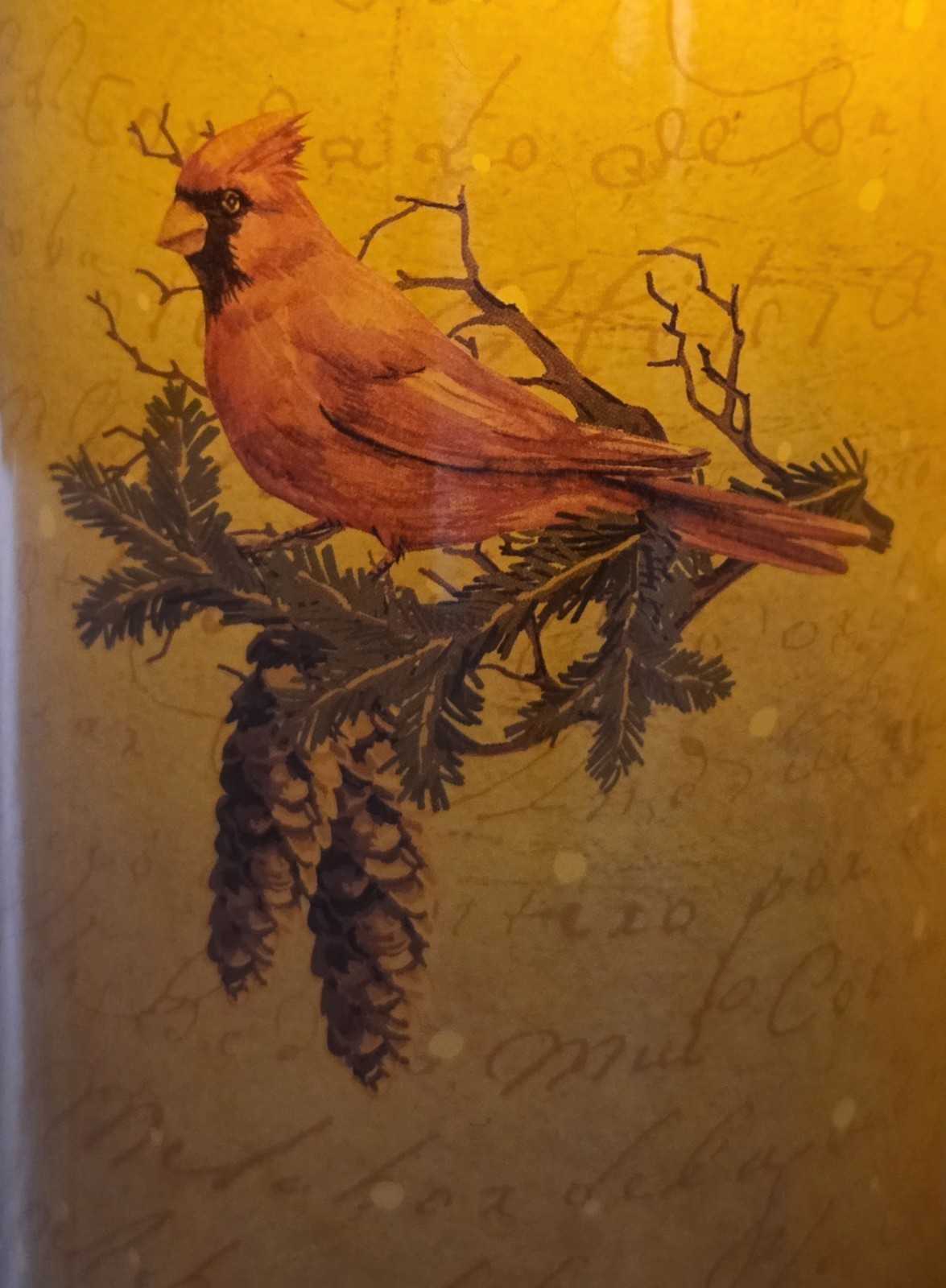 Set of 3 Candles LED Flameless Wax Pillars Cardinal Birds AAA Battery Operated