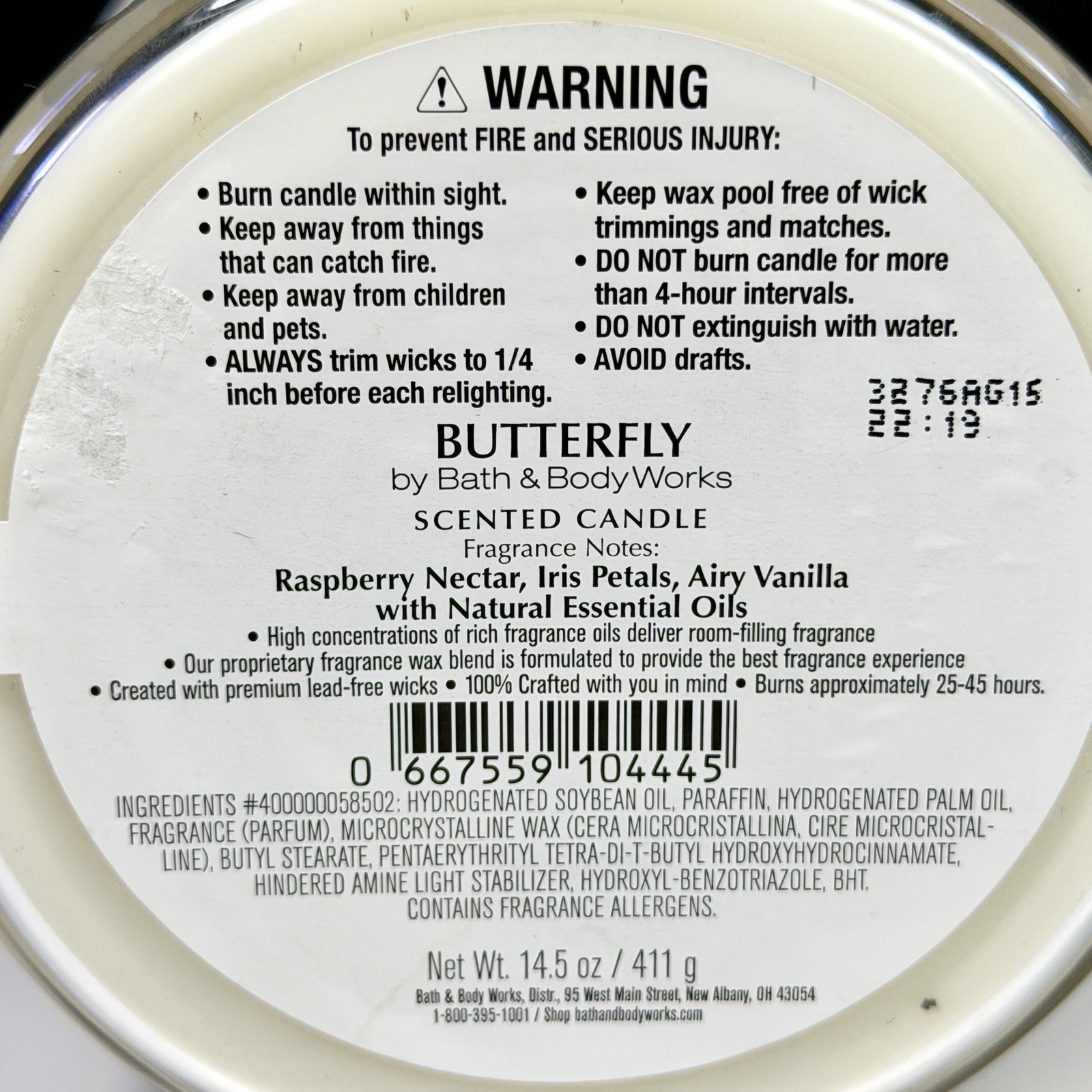 Bath & Body Works Butterfly 3-Wick Candle 14.5 oz Retired Sweet Floral Oils NEW