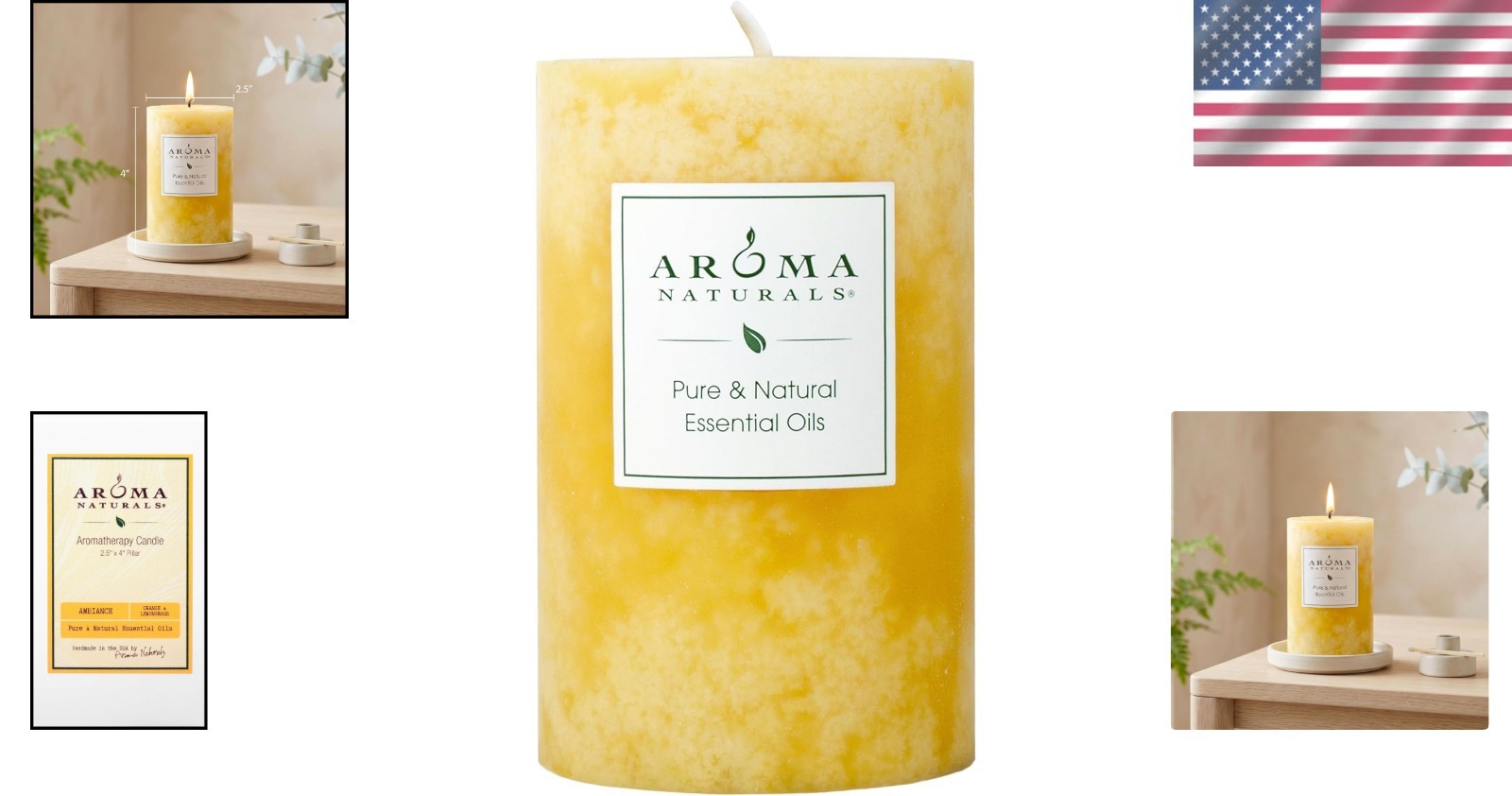 50-Hour Burn Yellow Essential Oil Candle – Orange & Lemongrass Ambiance Delight