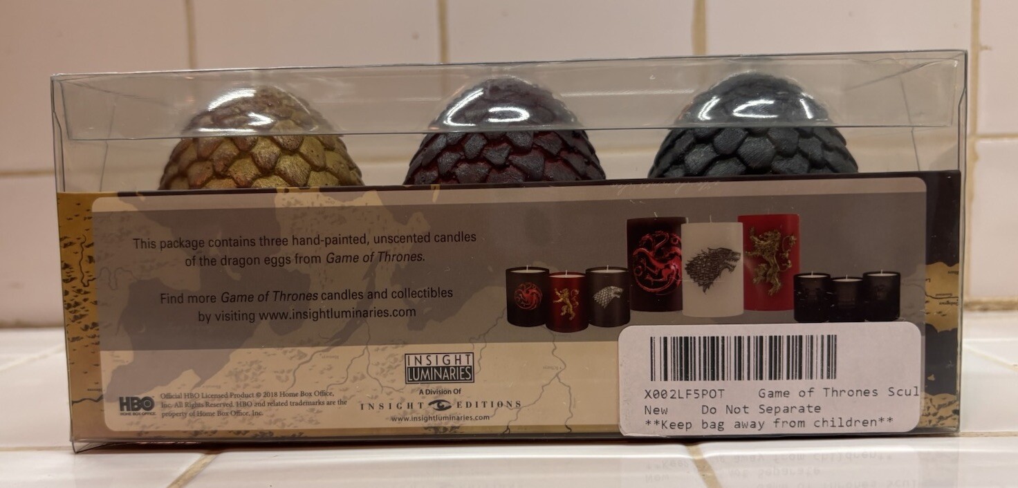 New Game of Thrones Sculpted Dragon Egg Shape Candles Set of 3