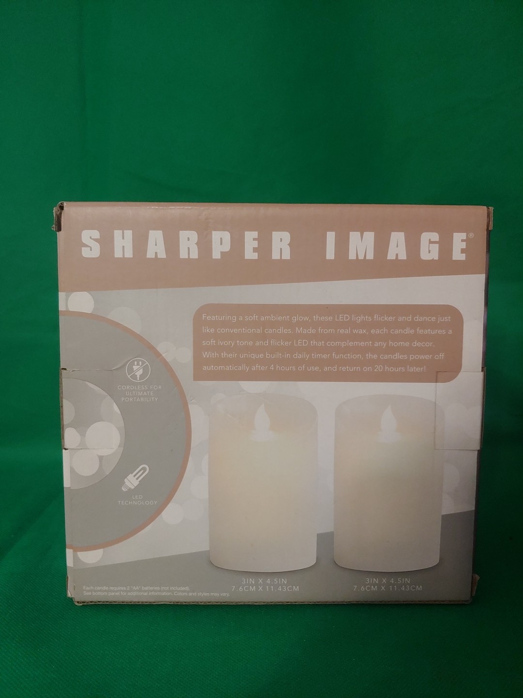 New Sharper Image 2 Piece LED Flicker Candle Set Timer 2 AA Batteries Real Wax