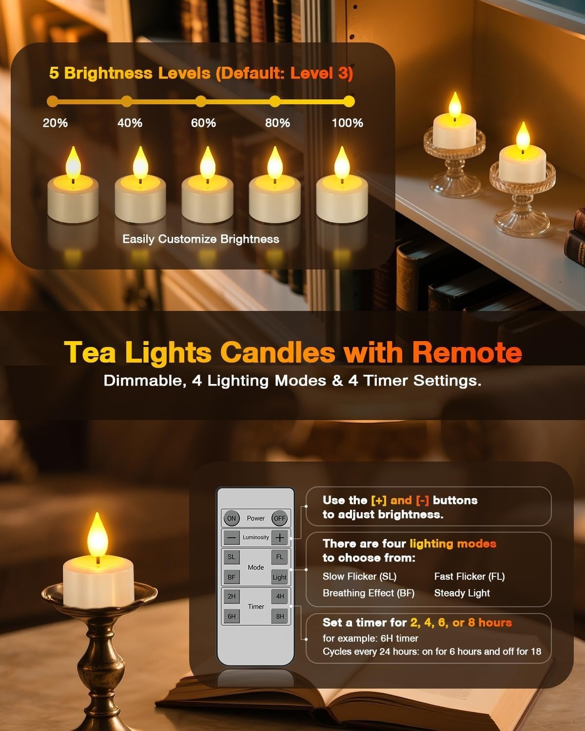 Yme Rechargeable Tea Lights with Remote & Charging Base, 12 Pack Flameless Candl