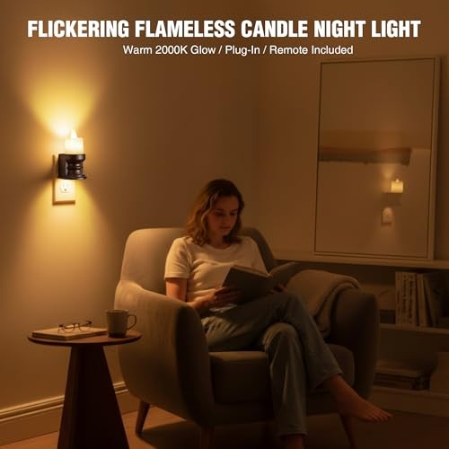 Meonum Flickering Flameless Candle Night Light Plug in, Dimmable LED Nightlight