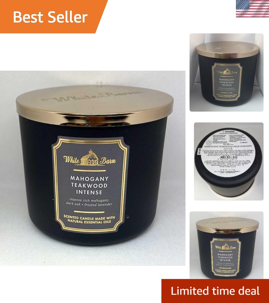 Brand New White Barn Mahogany Teakwood 3-Wick Candle, Black/Silver, Classic, …