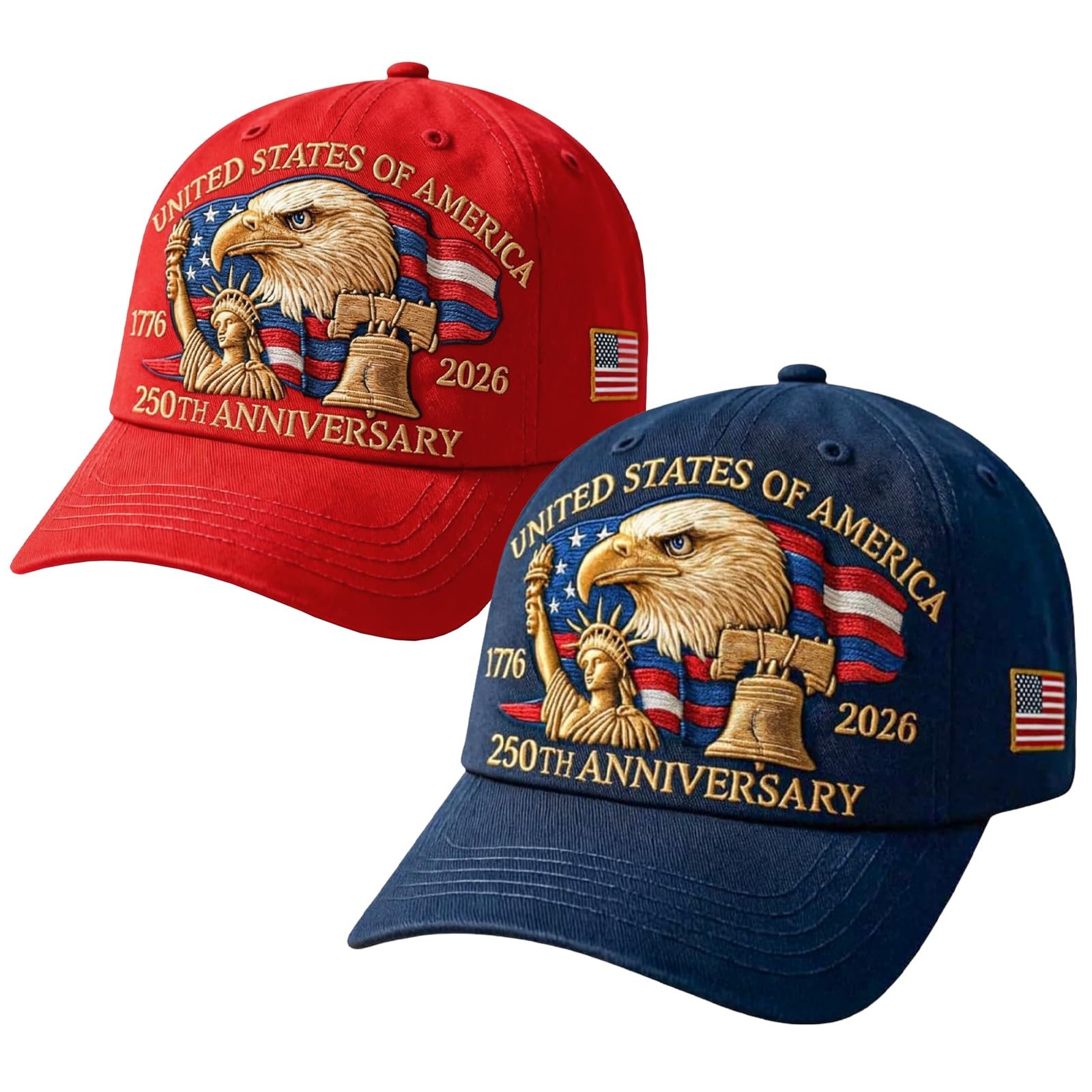2Pack 250th Anniversary USA Hat Bald Eagle Embroidery Patriotic Baseball Cap …