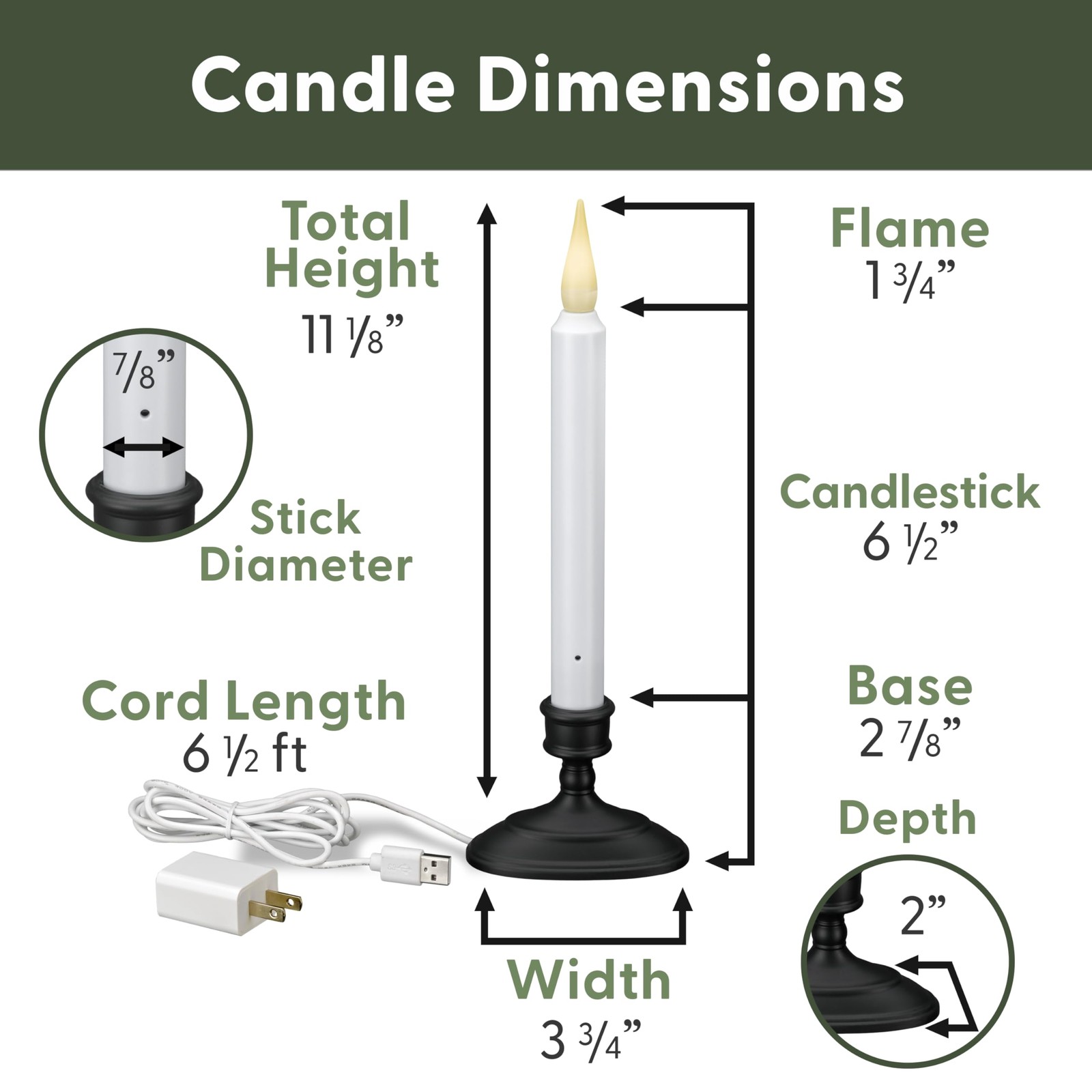 2 PCS LED Electric Window Candle Sensor Dusk To Dawn USB Antique Bronze Base