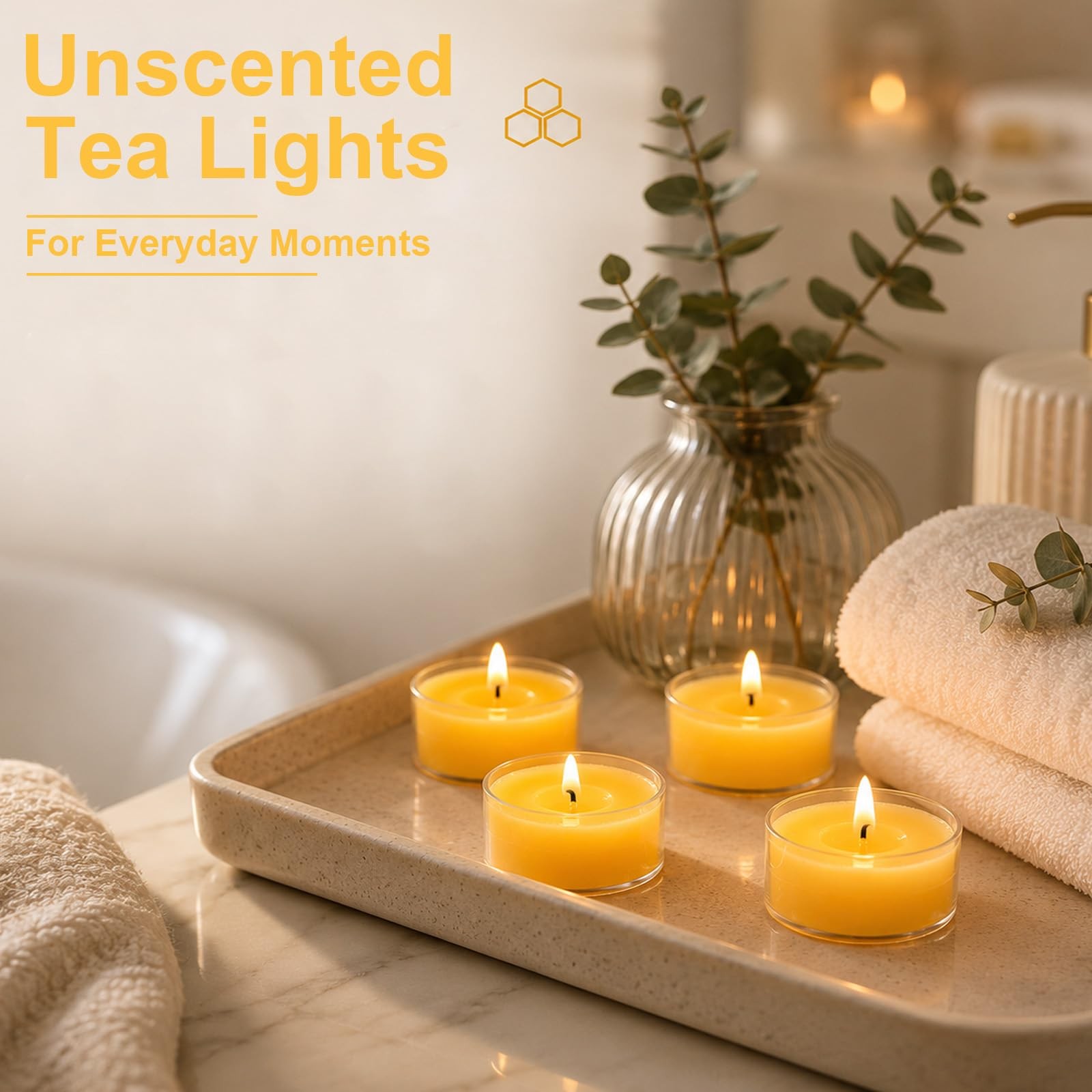 UGBEM Beeswax Tea Light Candles Bulk 4 Hour Non Toxic Natural Pure Bees Wax