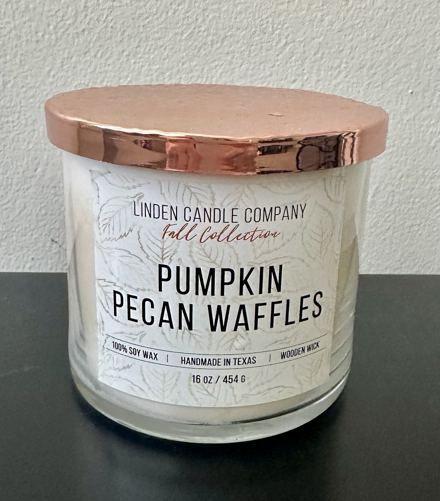 NEW Candle . Linden SOY Candle- Pumpkin Pecan Waffle Scented