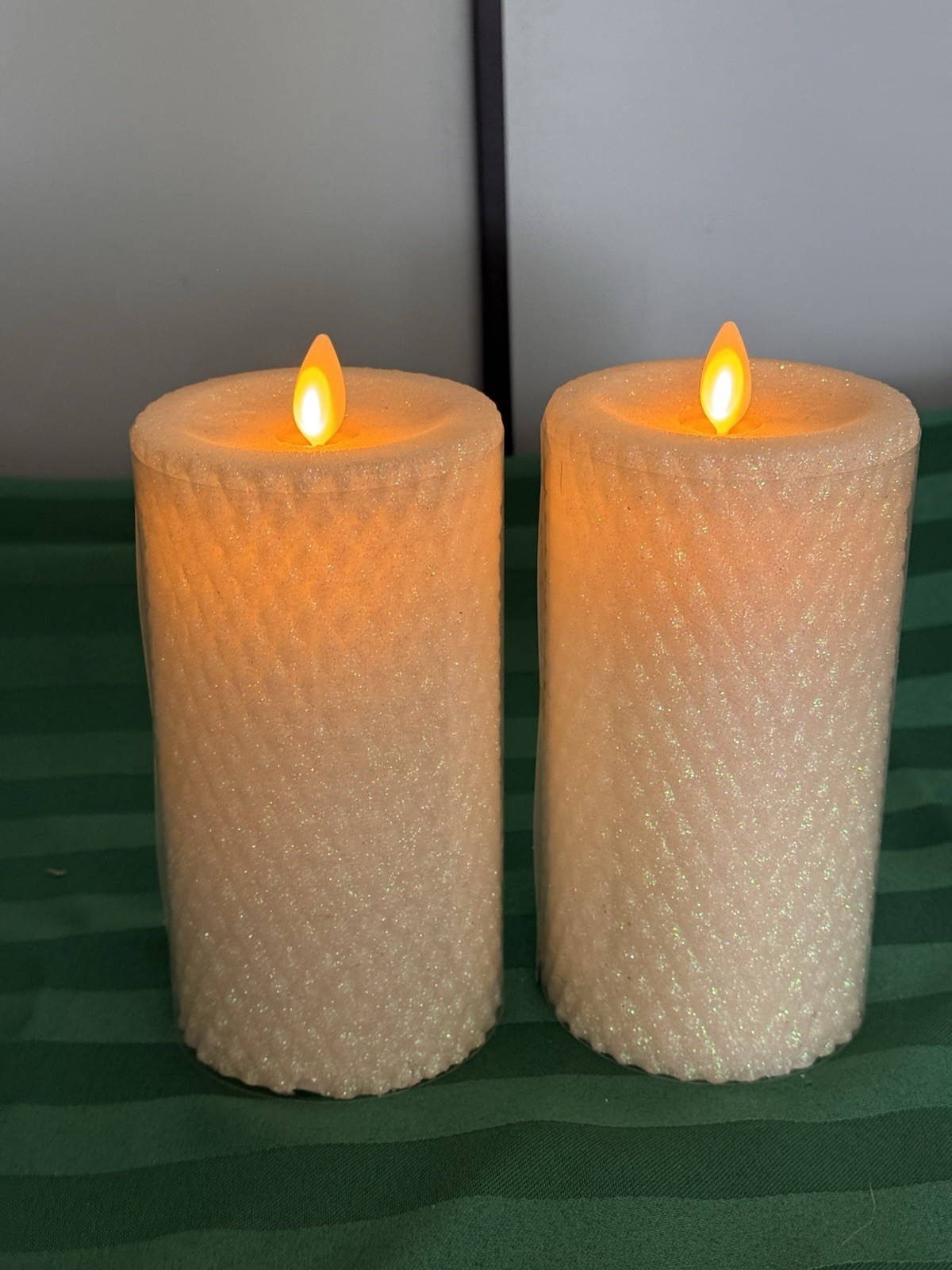 2-Luminara Battery Operated Flameless Pillar Candles Ivory Honeycomb BEAUTIFUL.