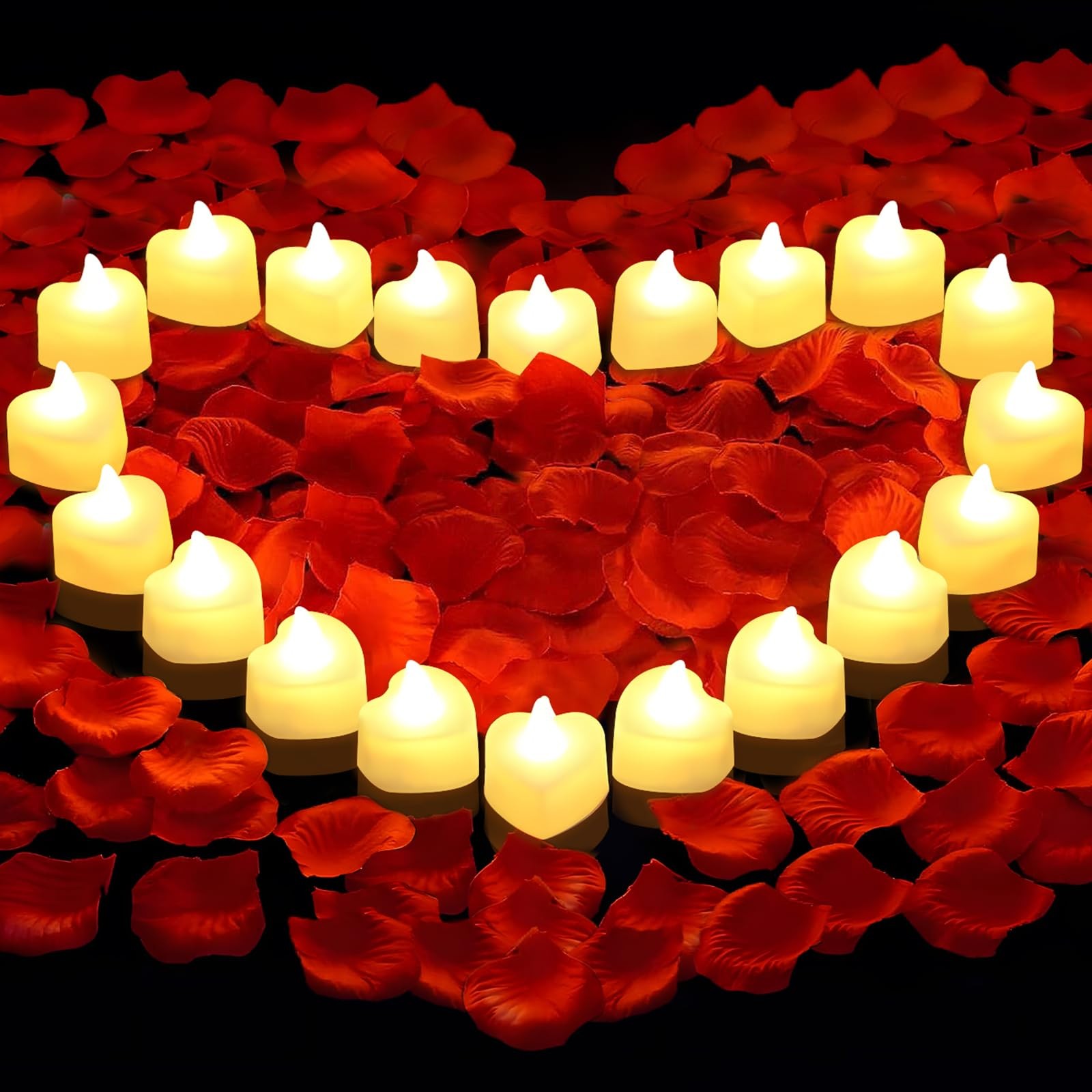 3000 Pcs Artificial Silk Red Rose Petals And 20 Pcs Led Candles Battery Flameles