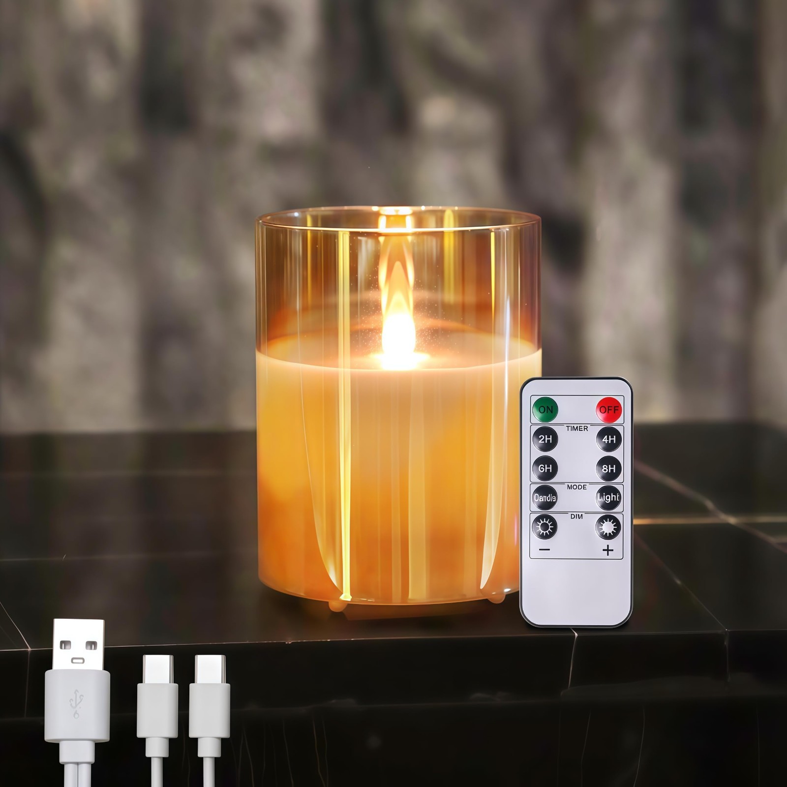 Glass Rechargeable Flameless Candles Type-c Rechargeable Candle with Remote