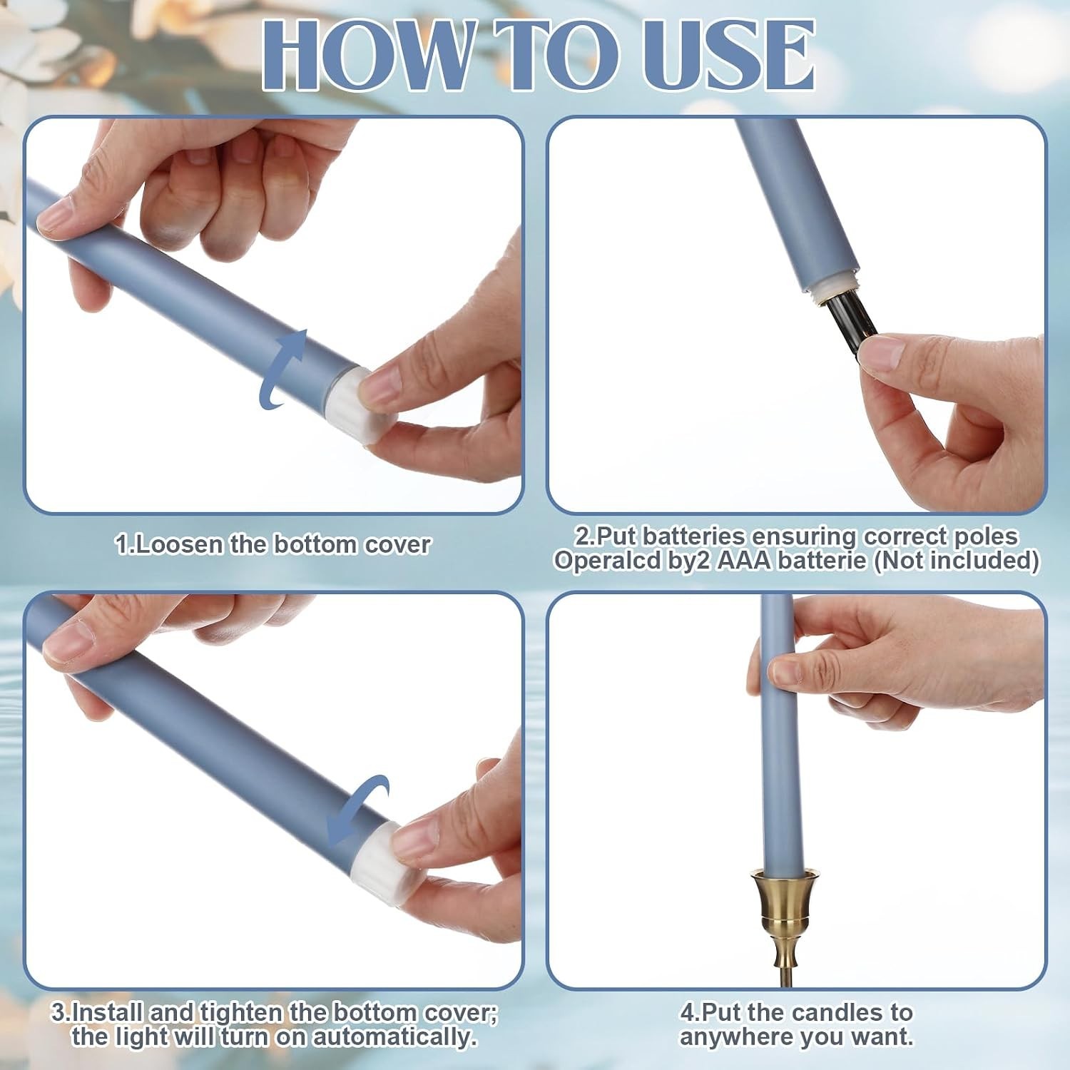 Macarrie 24 Packs Flameless Taper Candles Battery Operated Fake 11″ Hase Blue