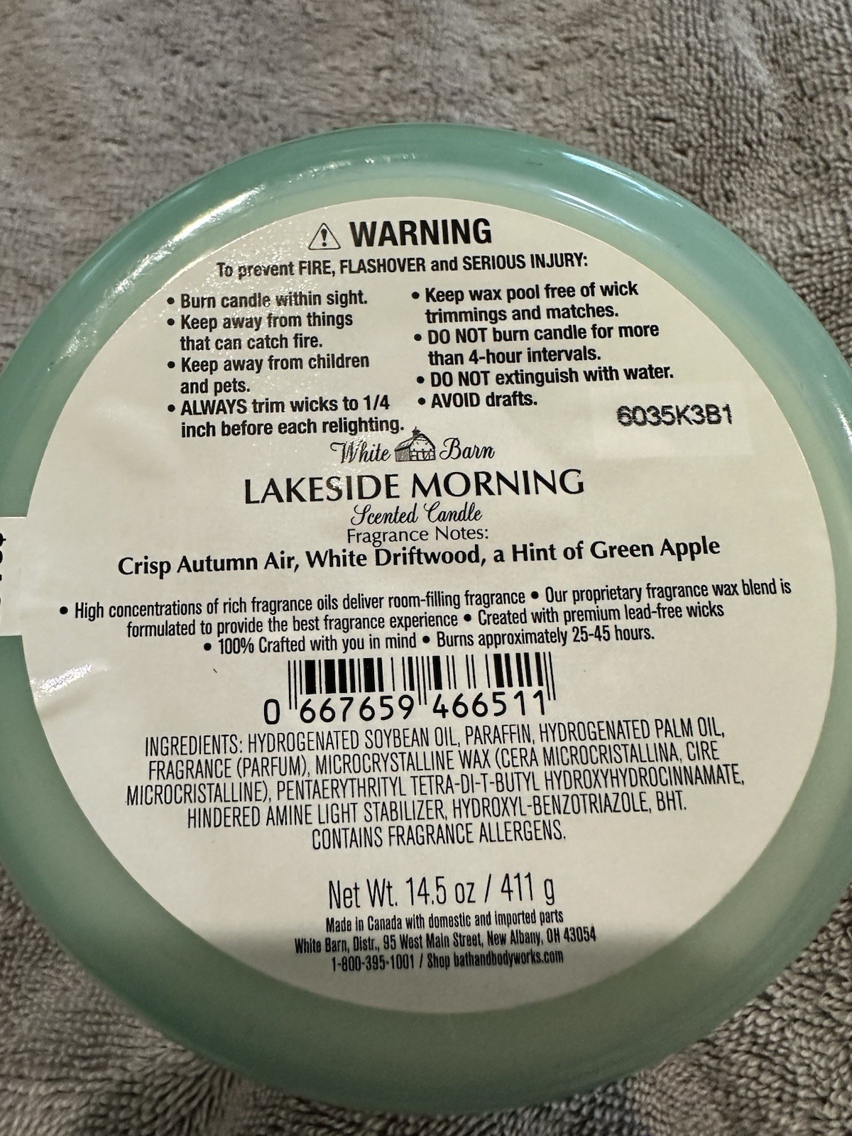 Bath and Body Works LAKESIDE MORNING 3-Wick Candle 14.5 oz * NEW * Soy Wax