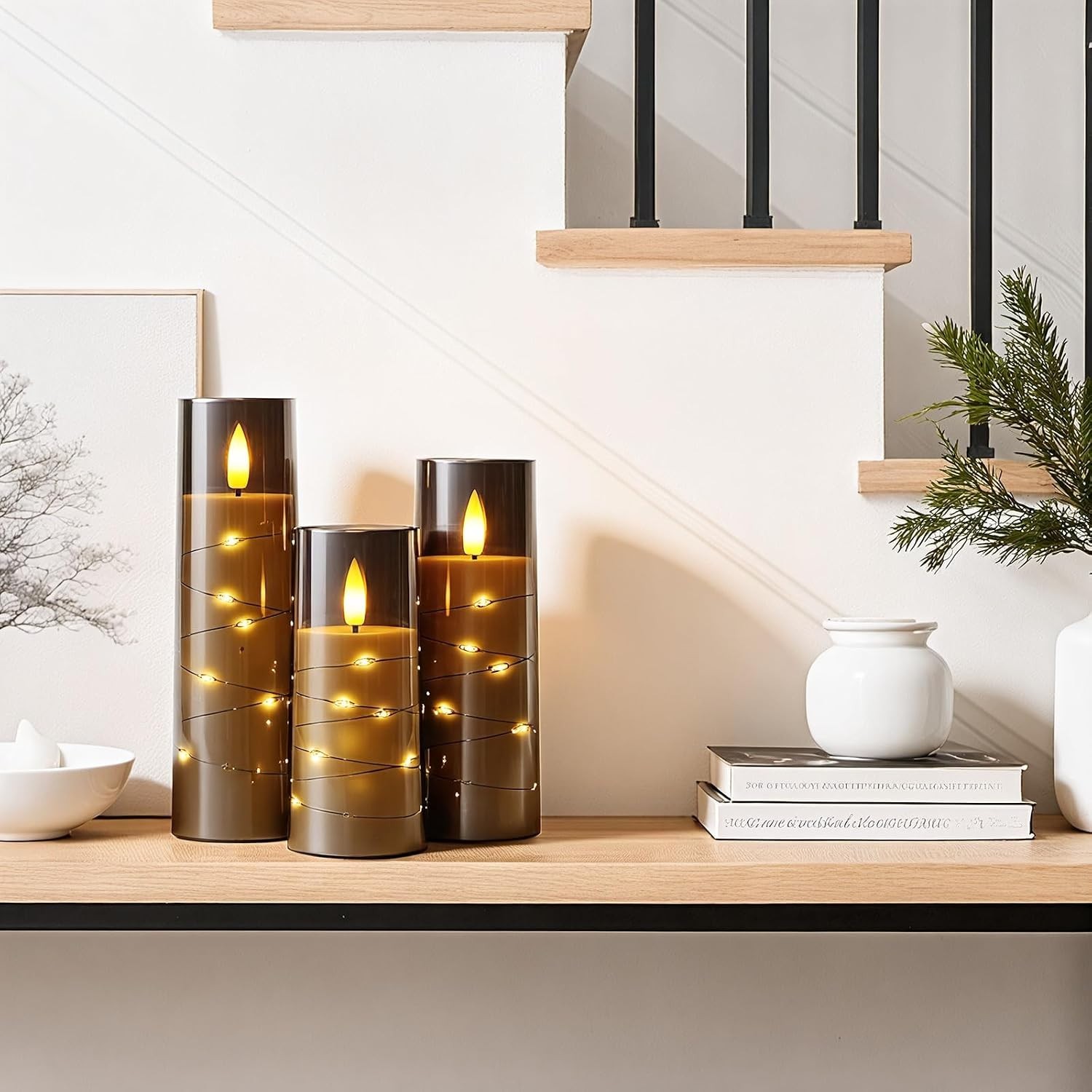Flameless Battery Operated Pillar Candles with Remote Timer, Grey | Acrylic L…