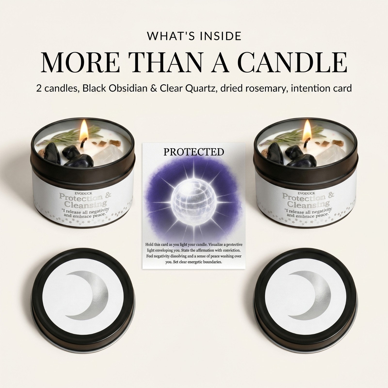 2 Pack Black Obsidian Crystal Candle Soy Protection Cleansing Manifestation Gift