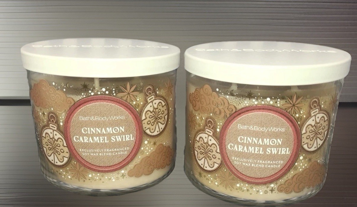Lot Of 2 Bath & Body Works NEW Cinnamon Caramel Swirl 3-Wick Candle Free Ship🍥