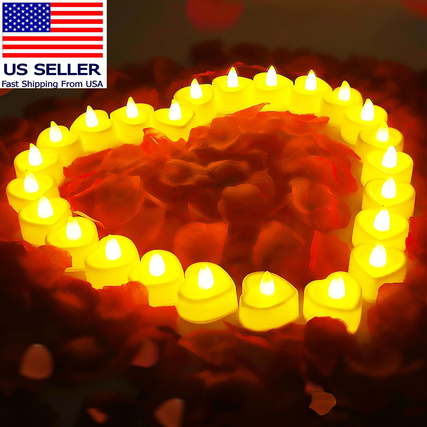 Rose Petals for Romantic Night Candles for Her Set 24 Pcs Led Love Candles 1000P